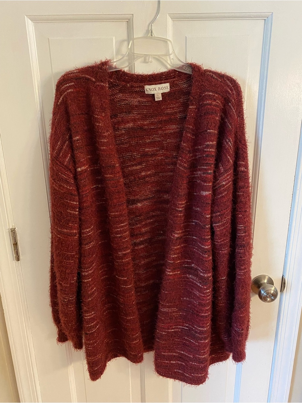 Knox Rose Women's Burgundy Open-Front Cozy Cardigan Sweater Size L